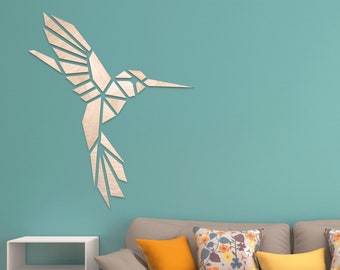 Wood wall art • Geometric • Mosaic • Origami Hummingbird