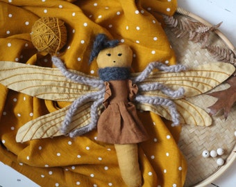 Linen toy dragon fly, stuffed animal, plush organic toy, sustainable toy