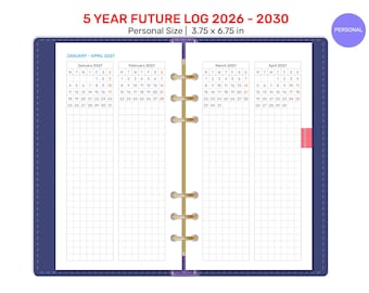 5 Year Planner 2026 - 2030 PERSONAL Ring or Disc Bound Planners | Future Log