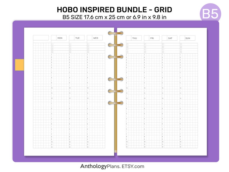 B5 Hobo Inspired Bundle Grid Printable Planner - Daily, Weekly, Monthly ...