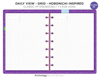 Classic Discbound Daily View - HOBONICHI inspired GRID - Minimalist Fits Happy Planner