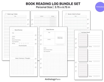 Conjunto de REGISTRO de lectura de libros - RESEÑA DE LIBRO Inserto imprimible para planificador de anillos de tamaño personal FP032