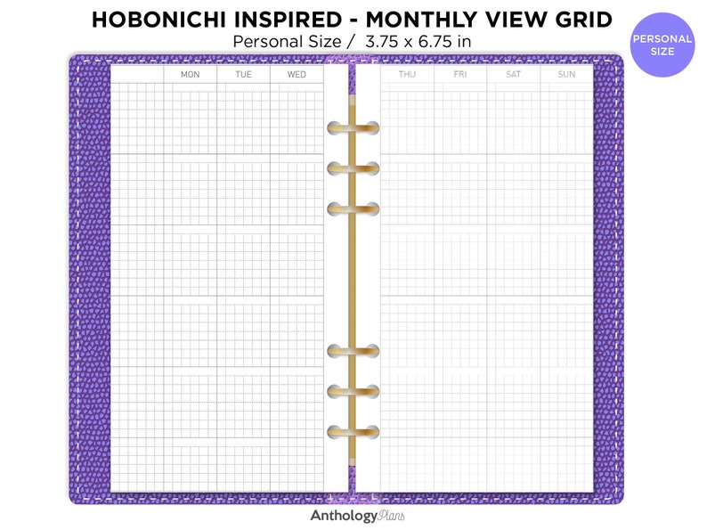 Monthly GRID HOBONICHI Inspired Personal Printable Planner Ring Binder image 4