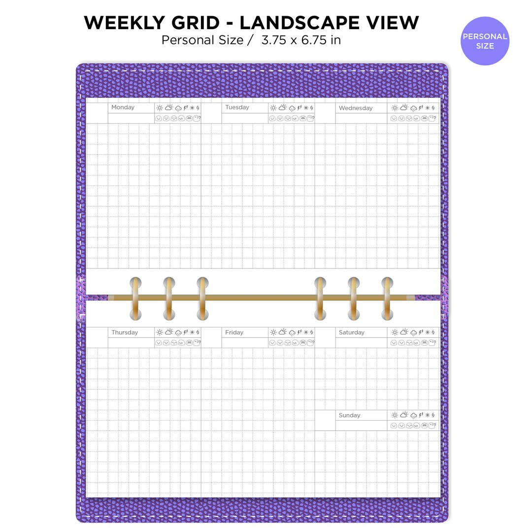 Personal Ring WEEKLY LANDSCAPE Format GRID Printable Planner Insert - Etsy