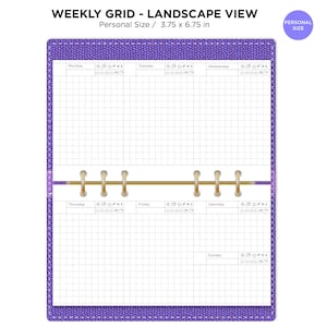 Personal Ring WEEKLY LANDSCAPE Format GRID Printable Planner Insert