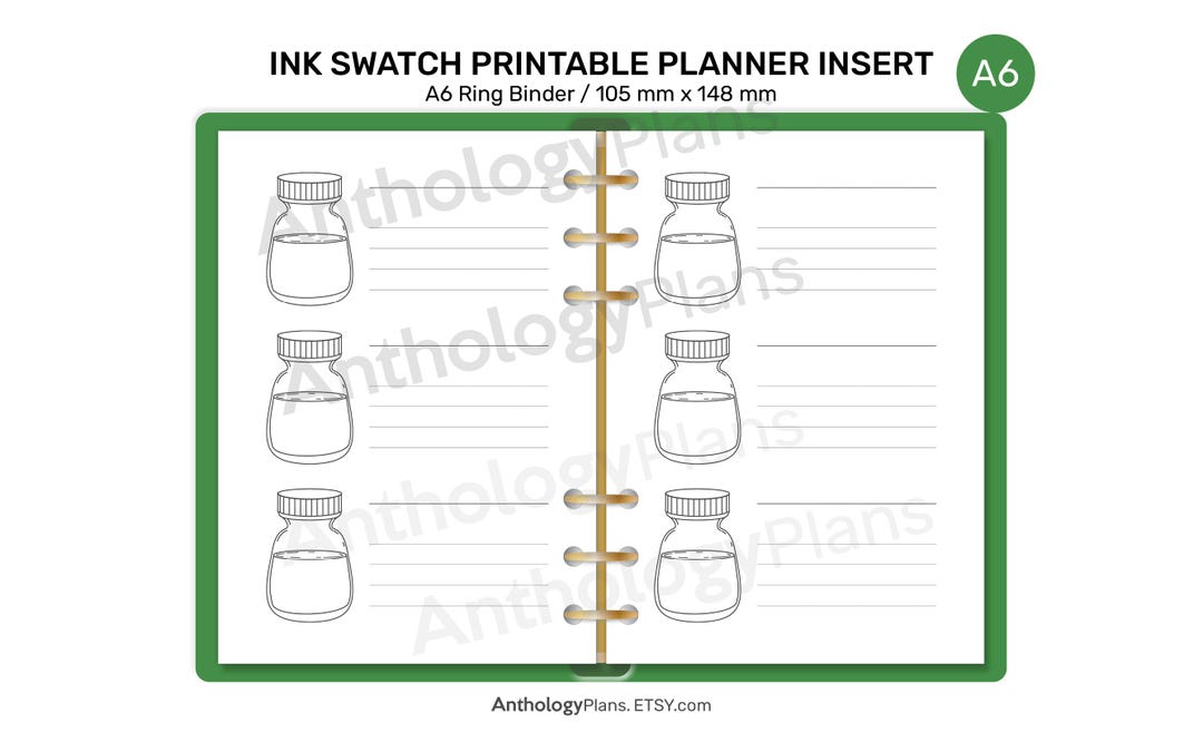 A6 Fountain Pen Ink Swatch Printable Insert for Ring or Discbound ...