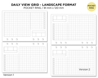 POCKET Anello Visualizzazione giornaliera Formato LANDSCAPE GRIGLIA Inserto pianificatore di anelli stampabile per mancini