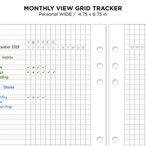 Tracker Grid Layout Personal Wide Monthly Tracker GRID Printable Planner Insert - Etsy