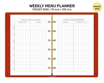 WEEKLY MENU Planner Pocket Ring Printable Planner Insert GRID Minimalist Functional Planning