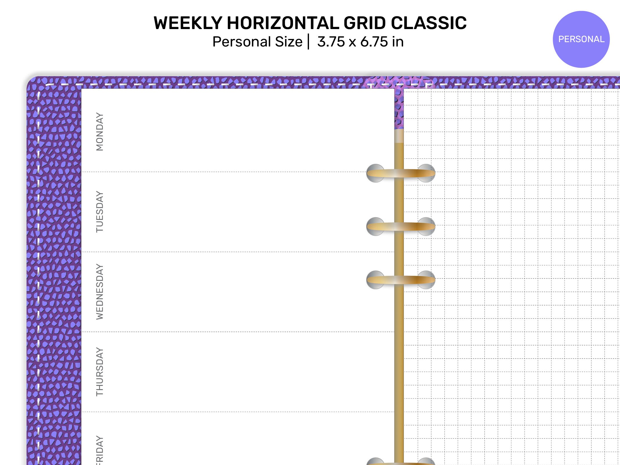 Personal Weekly HORIZONTAL Grid Classic GRID Printable Planner Insert ...