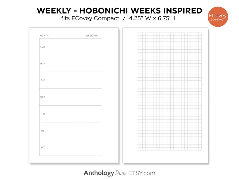 COMPACT Size Ring Binder Printable HOBONICHI Weeks Inspired | Etsy