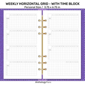 Weekly PERSONAL Horizontal GRID with Time Block & Weekly Tracker Printable Planner Insert for Ring Binder | Minimalist