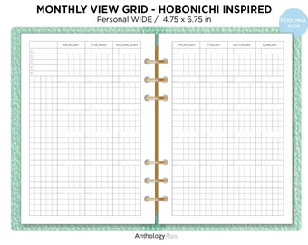 PERSONAL Wide Monthly View GRID - Printable Insert Hobonichi Inspired
