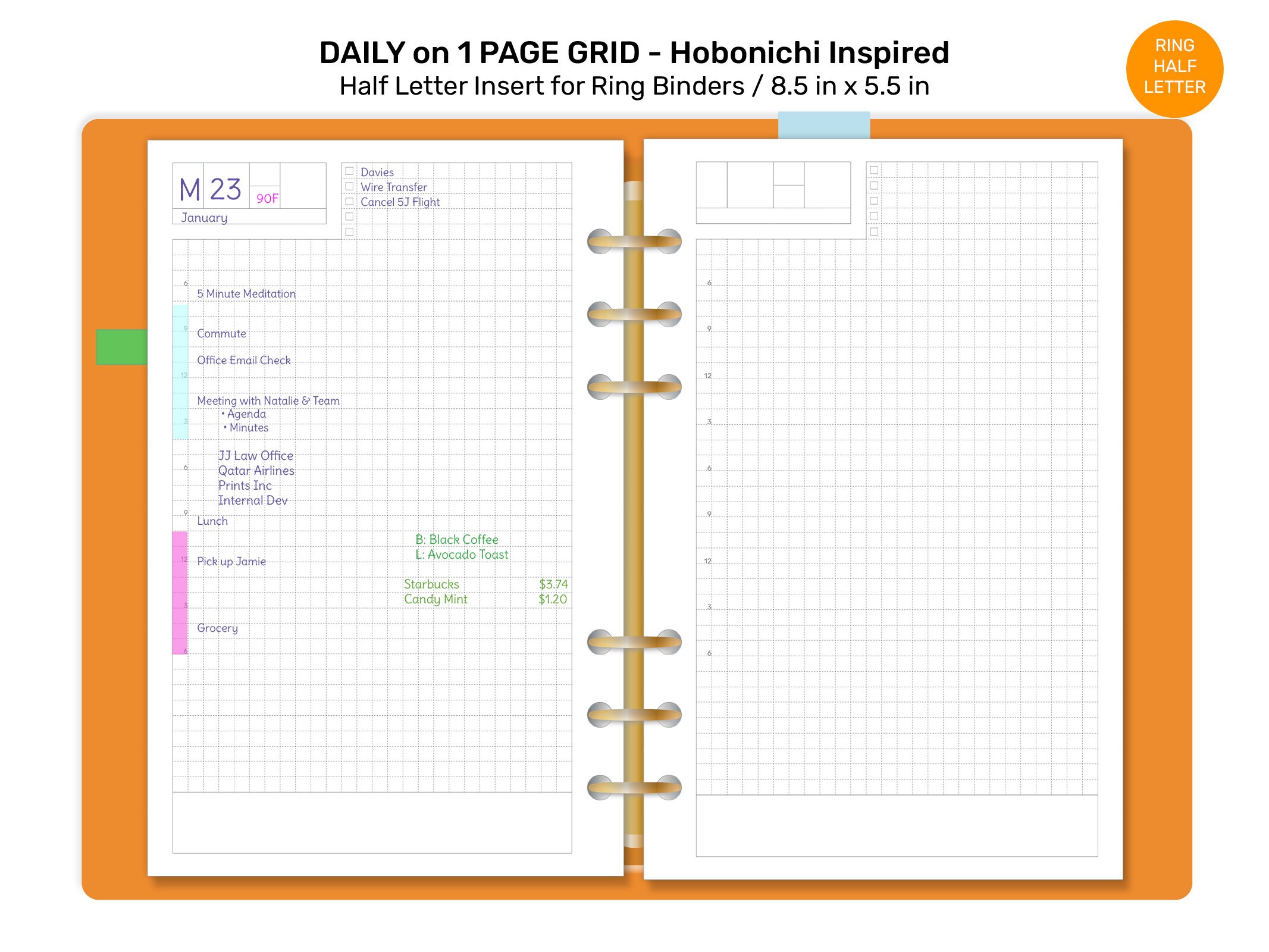 Half Letter Planner Refill Printable Insert HOBONICHI Etsy