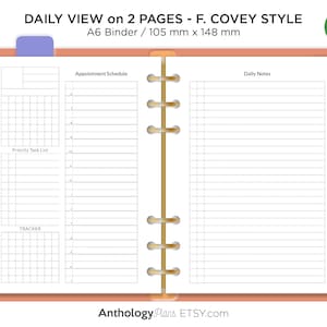 A6 Ring DAILY VIEW on 2 Pages Spread Minimalist Functional Printable Planner Refill