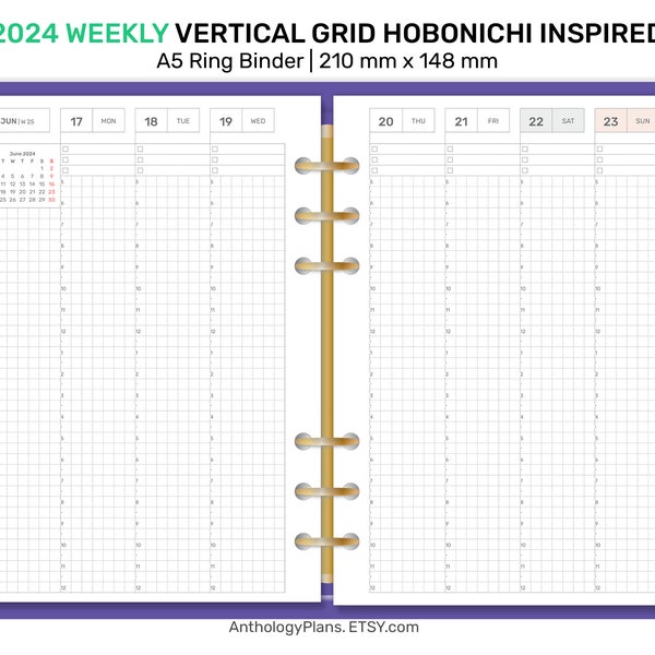 2024 A5 Weekly Fauxbonichi Printable Diary GRID Vertical DFA5004-2024