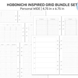 Op de afbeelding: Een set printbare plannerpagina's in zwart-wit. De pagina's zijn ontworpen voor gebruik met een persoonlijke planner, die 4,75 inch bij 6,75 inch is. De pagina's bevatten een verscheidenheid aan lay-outs, zoals dagelijkse, wekelijkse en maandelijkse spreads. De pagina's zijn ook gerasterd, wat ze perfect maakt voor plannen en organiseren.