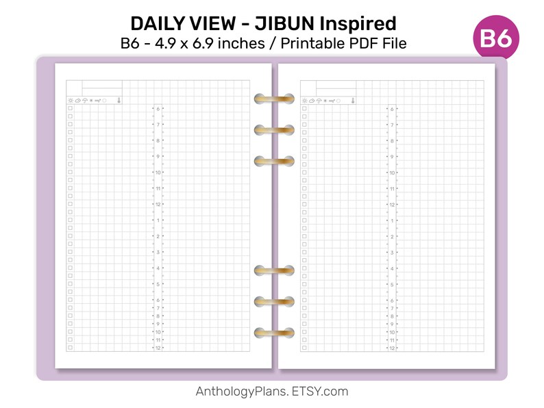 B6 Daily Fauxjibun Inspired Printable Planner Insert for Ring Binder
