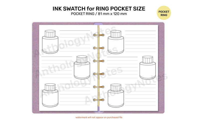 POCKET Ring Size Fountain Pen Ink Swatch Printable Planner Insert ...