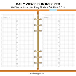Meia carta diária JIBUN inspirada - rastreador de tempo de 24 horas para impressão planejador inserção grade minimalista HL22007