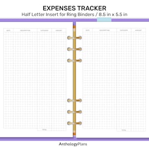 HALF LETTER Expense Tracker GRID Printable Planner Insert for Ring ...