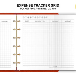 EXPENSE Tracker Foldout POCKET Ring Printable Planner Insert GRID ...