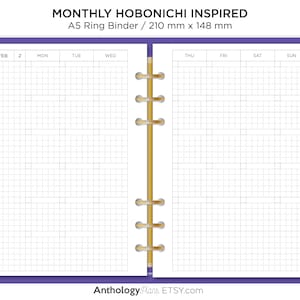 A5 Monthly View - Hobonichi-Inspired - Mo2P Minimalist Functional - Monday or Sunday Start