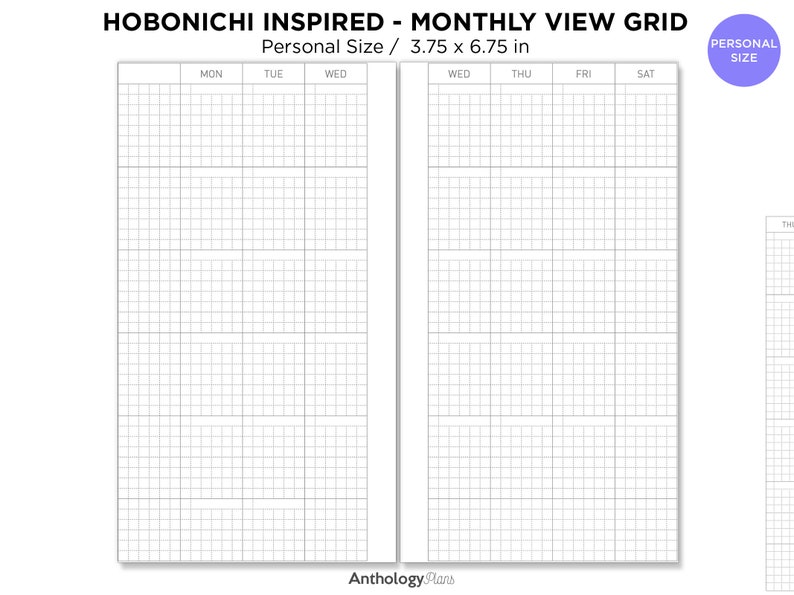 Monthly GRID HOBONICHI Inspired Personal Printable Planner Ring Binder image 7