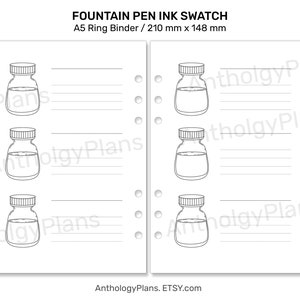 A5 Fountain Pen Ink Swatch Printable Insert for Ring or Discbound ...
