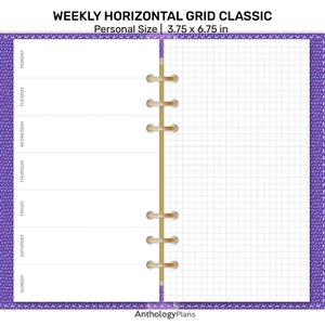 Agenda hebdomadaire personnel à grille HORIZONTALE, grille classique, à insérer minimaliste FP022-007