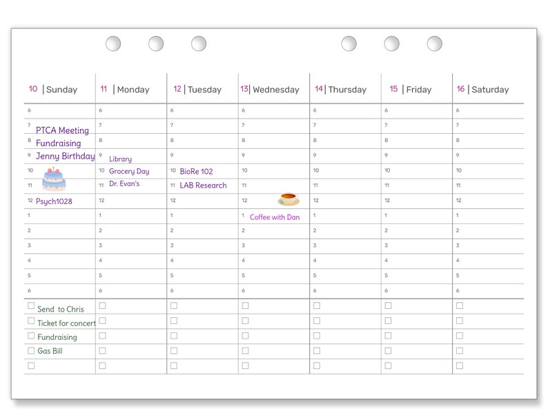 vertical landscape timeline a5 filofax