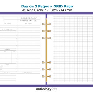 A5 Daily on 2 Pages Printable Refill Insert Do2P with GRID notes Minimalist & Functional Planning