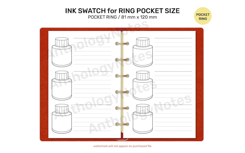 POCKET Ring Size Fountain Pen Ink Swatch Printable Planner Insert ...