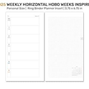2025 PERSONAL Ring HOBO Weeks Inspired Weekly Horizontal Fauxnichi Printable Planner Insert
