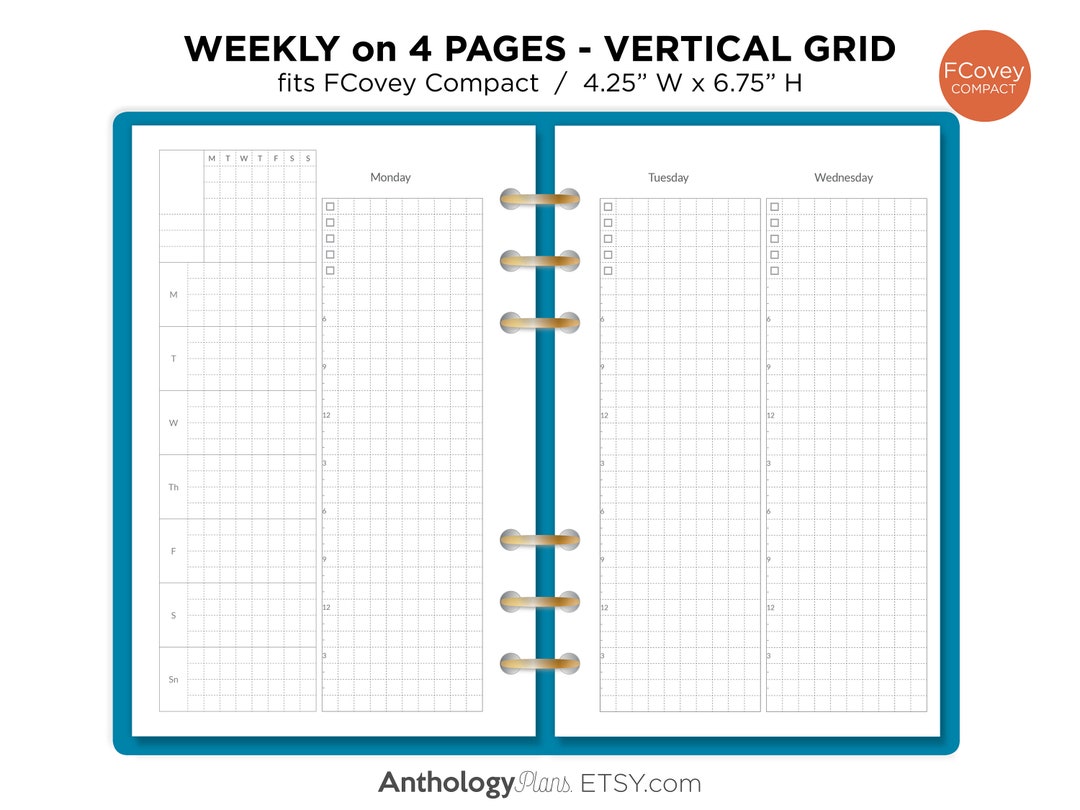 Weekly View Group WEEKLY View FC Compact Printable Planner Insert GRID Wo4p - Etsy