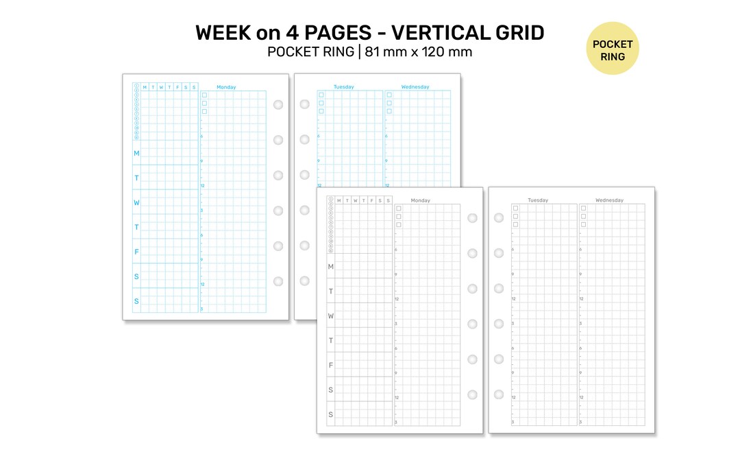 POCKET Weekly View on 4 Pages Printable Insert for Ring Planner - Wo4p ...