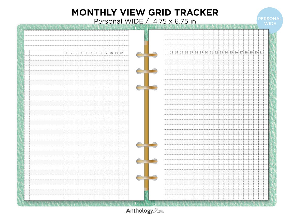Tracker Grid Layout Personal Wide Monthly Tracker GRID Printable Planner Insert - Etsy