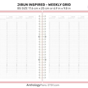 B5 JIBUN-Inspired Weekly Vertical GRID with Timeline Printable Planner Insert B5001