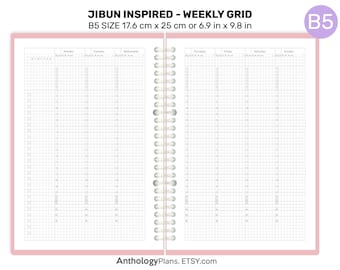 B5 JIBUN-Inspired Weekly Vertical GRID with Timeline Printable Planner Insert B5001