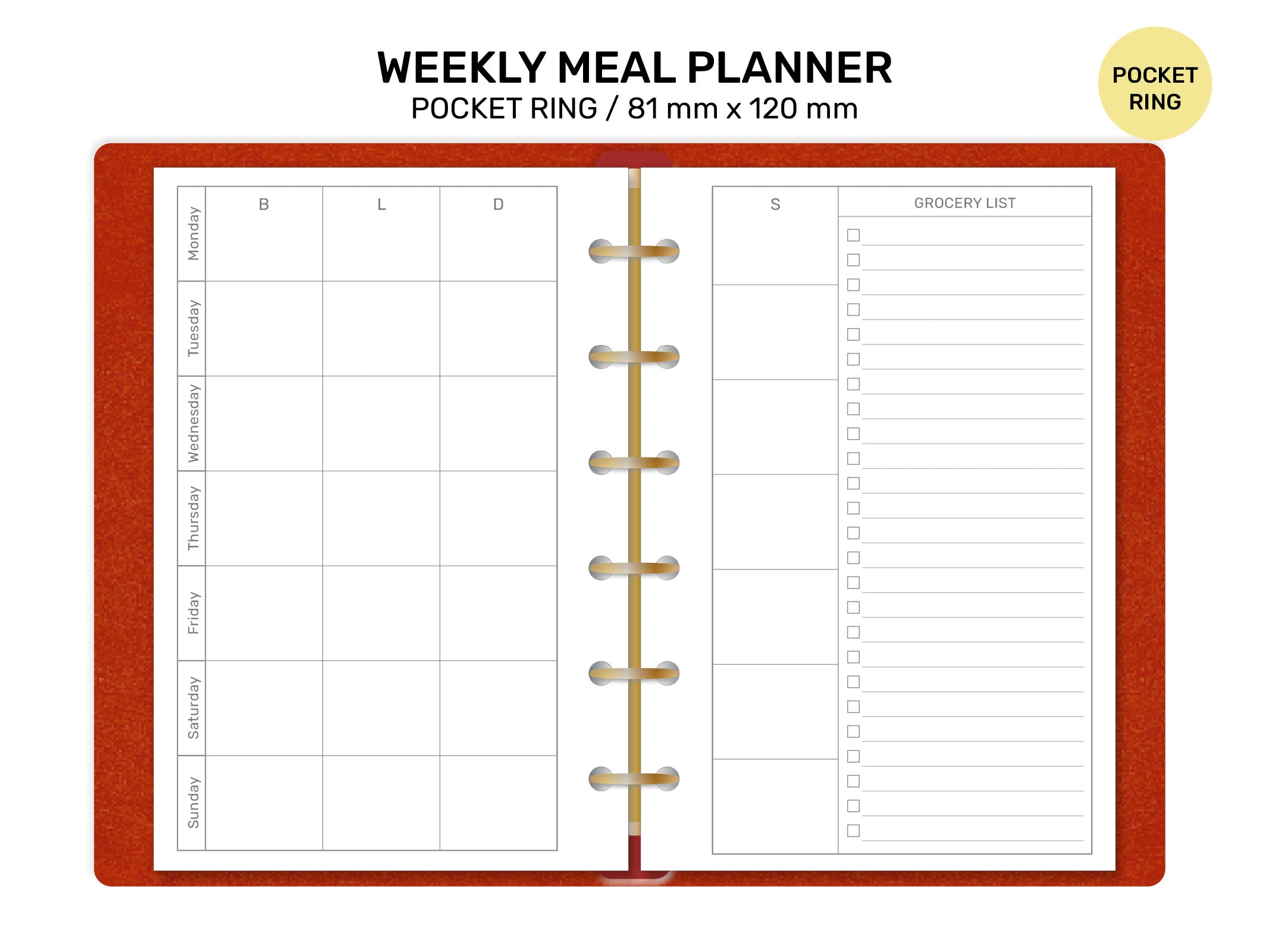 Pocket Ring MENU Planner Grocery List - Minimalist Weekly Meal ...