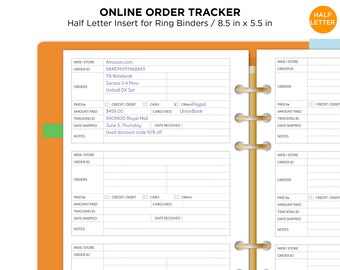 ONLINE ORDER Tracker Half Letter Printable Insert Refill Minimalist Functional Shopping Tracker