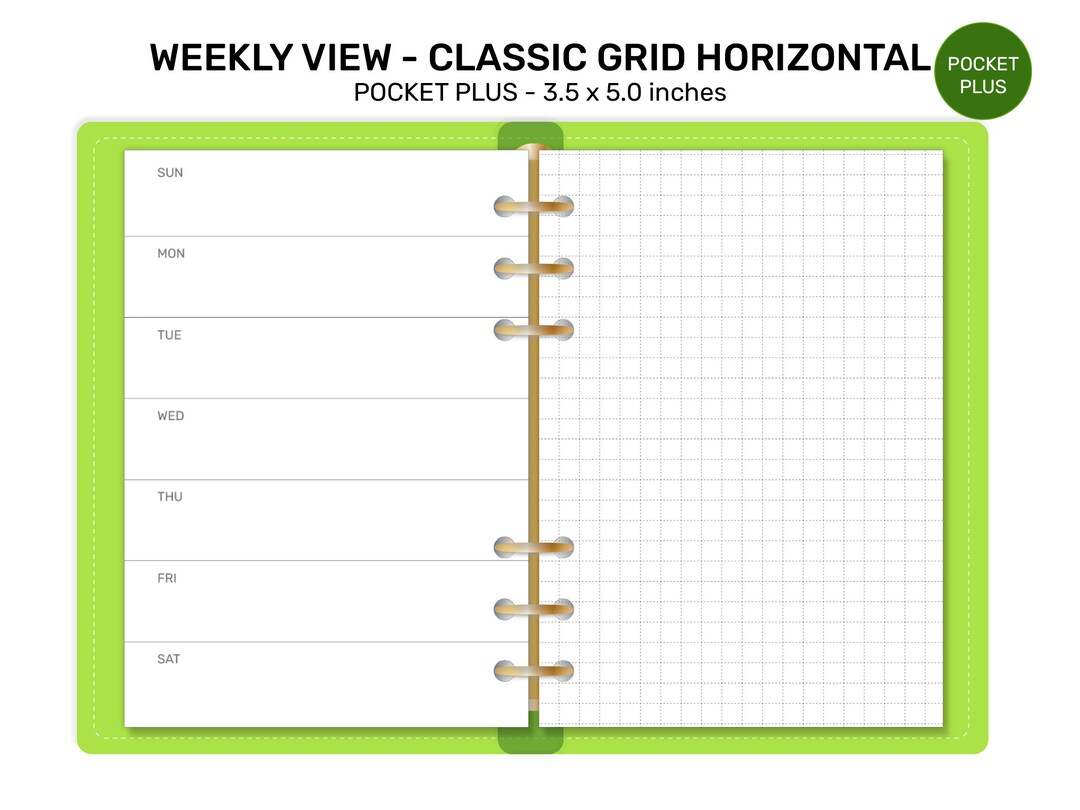Pocket PLUS Weekly View Horizontal Classic GRID - Printable Ring Binder ...