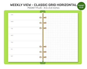 Pocket PLUS Weekly View Horizontal Classic GRID - Printable Ring Binder Planner Insert - Minimalist & Functional