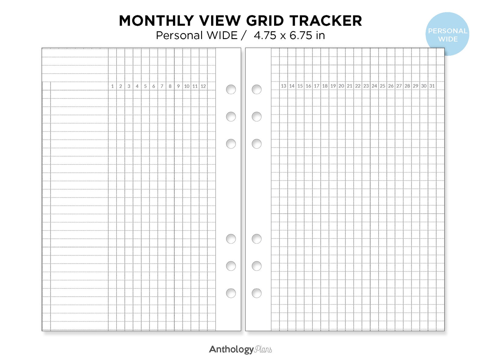 Tracker Grid Layout Personal Wide Monthly Tracker GRID Printable Planner Insert - Etsy