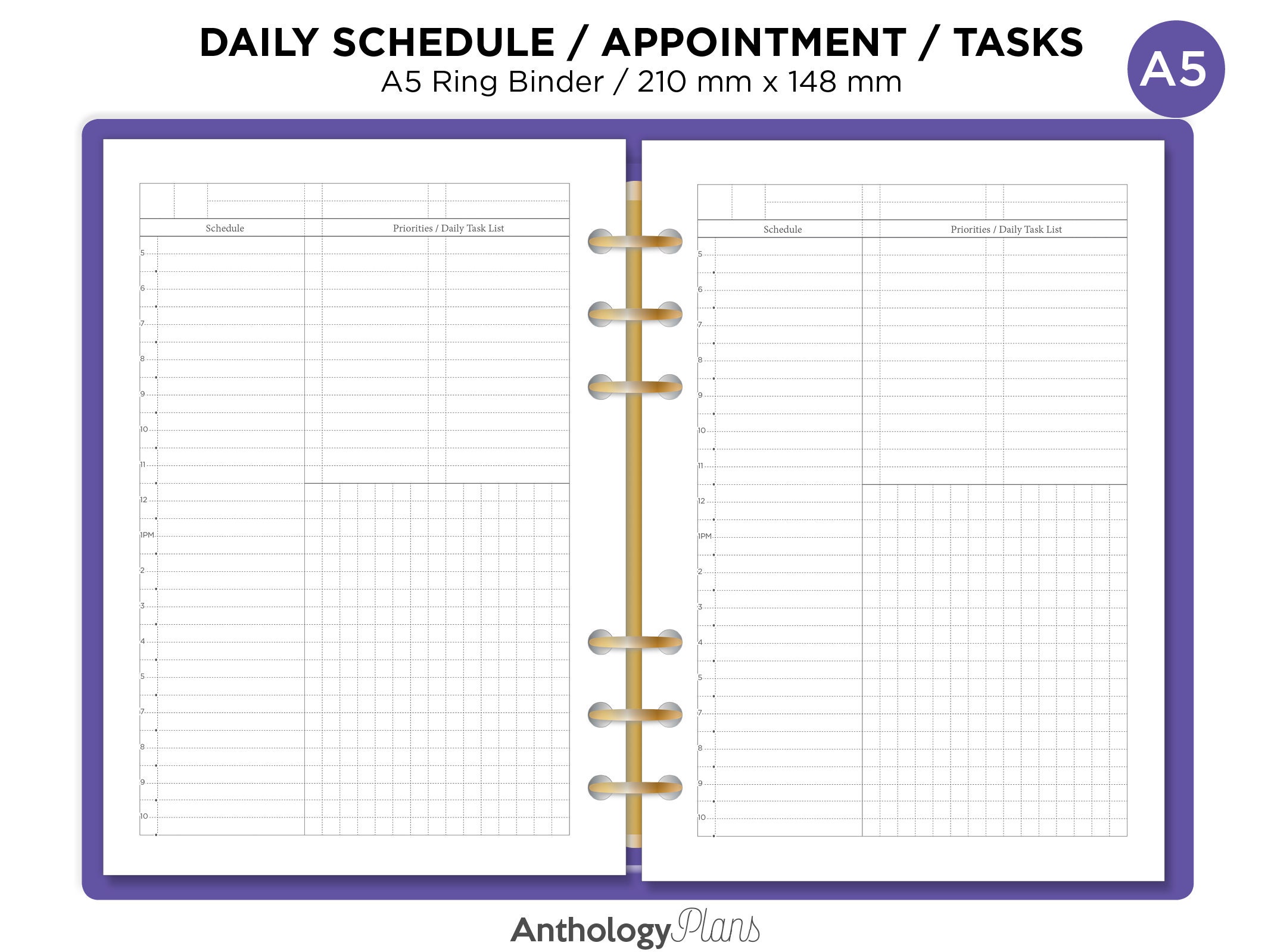 A5 Planner Refill Printable DAILY Schedule Appointment Tasks Etsy