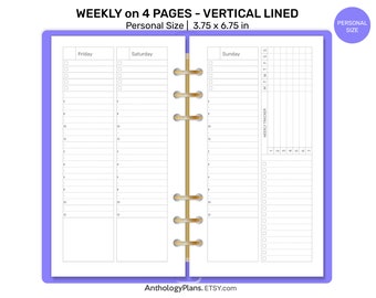 PERSONAL Week on 4 Pages LINED Vertical Printable Insert for Ring Binder Planner - Wo4P FP22-008