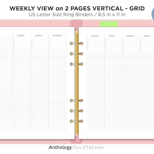 Tamanho da carta Visualização semanal Vertical GRADE inspirada em HOBONICHI para planejadores de encadernação de anel