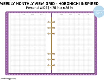 PERSOONLIJKE brede maandelijkse weergave GRID - afdrukbare invoeging Hobonichi geïnspireerd | 3,5 MM-raster