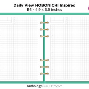 B6 DAILY View GRID Hobo Inspired for RING or DiscBound Printable Planner Refill Insert Do1P Fauxbonichi