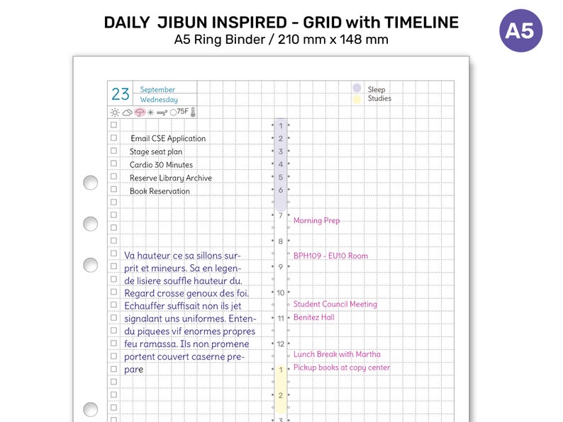 A5 DAILY JIBUN Inspired GRID Printable Planner Insert for Ring Binder ...